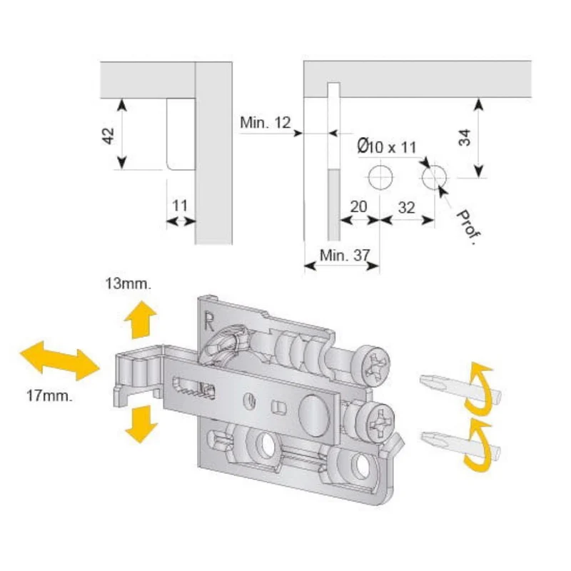 Support d'armoire réglable, G+D - 3D Premium - Satin