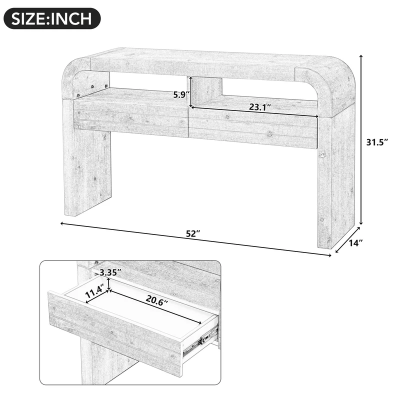 Console d'entrée blanc avec 2 tiroirs design courbé 120x35,5cm INFINITEMERID