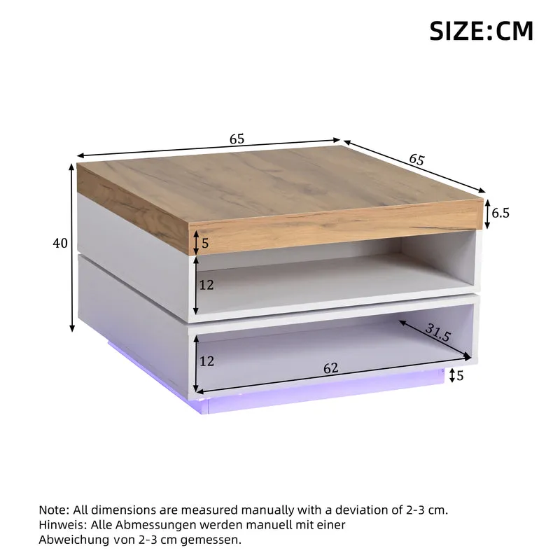Table basse effet bois carrée pivotant 360° avec LED 65x65x40cm MERIDIANMOMENT