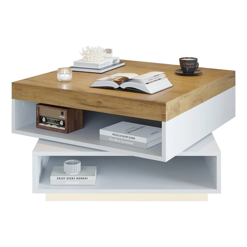 Table basse effet bois carrée pivotant 360° avec LED 65x65x40cm MERIDIANMOMENT