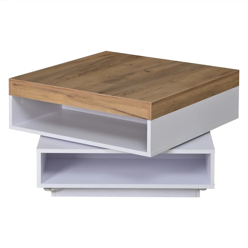 Table basse effet bois carrée pivotant 360° avec LED 65x65x40cm MERIDIANMOMENT