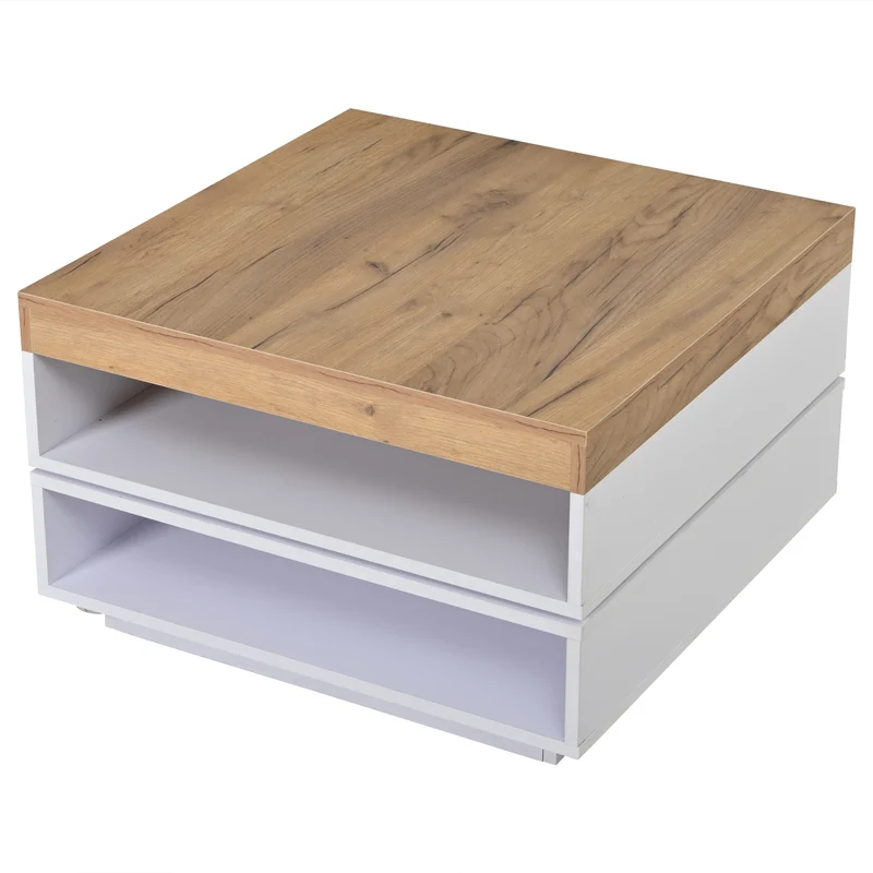 Table basse effet bois carrée pivotant 360° avec LED 65x65x40cm MERIDIANMOMENT