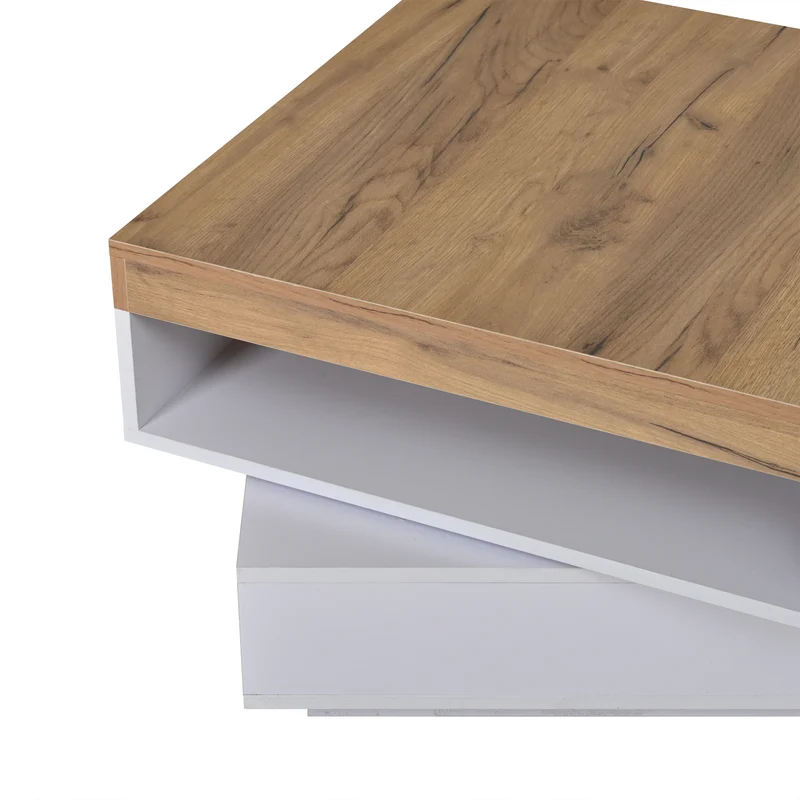 Table basse effet bois carrée pivotant 360° avec LED 65x65x40cm MERIDIANMOMENT