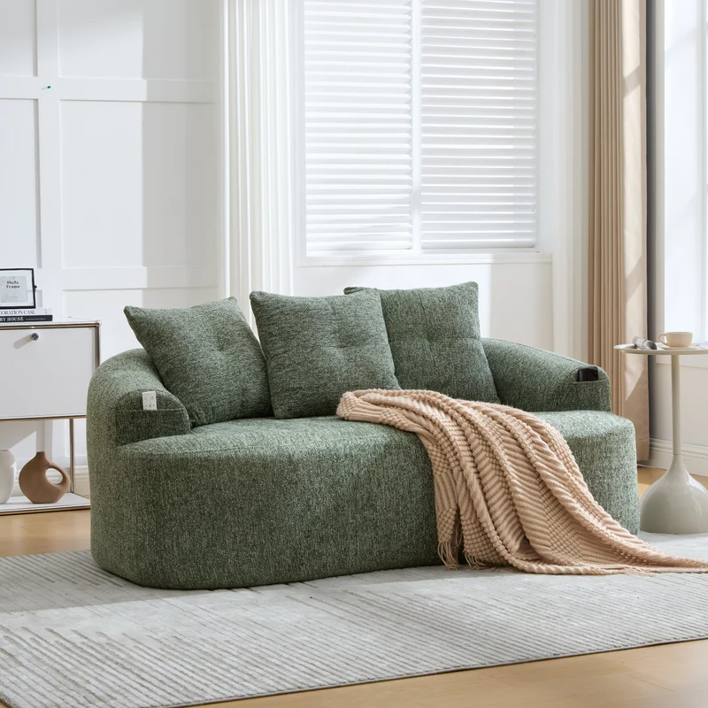 Canapé 2 places en chenille vert coussins profonds sans montage 164cm FLAREMOMENTUU
