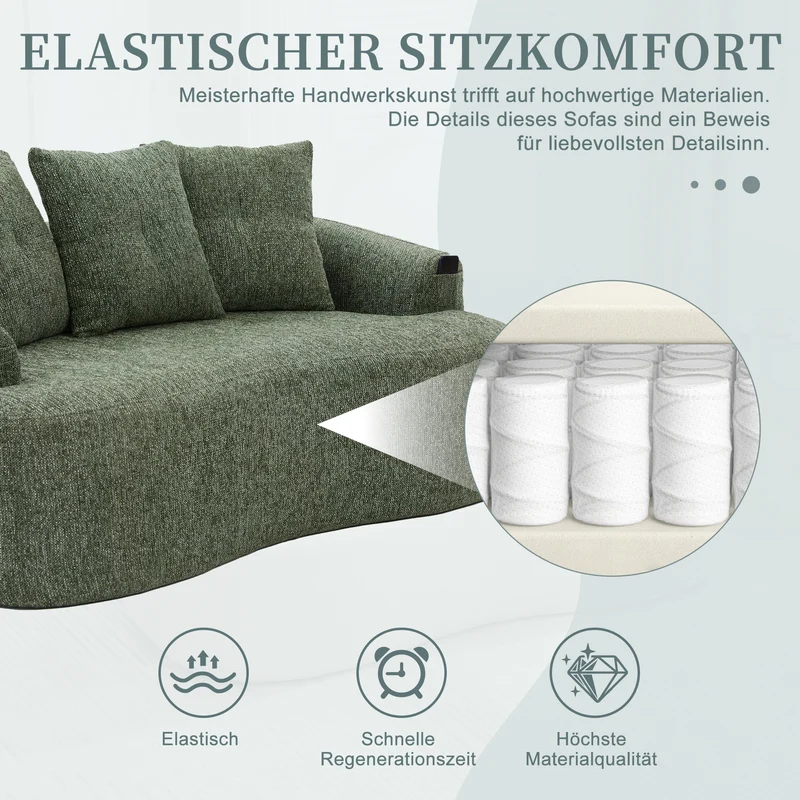 Canapé 2 places en chenille vert coussins profonds sans montage 164cm FLAREMOMENTUU