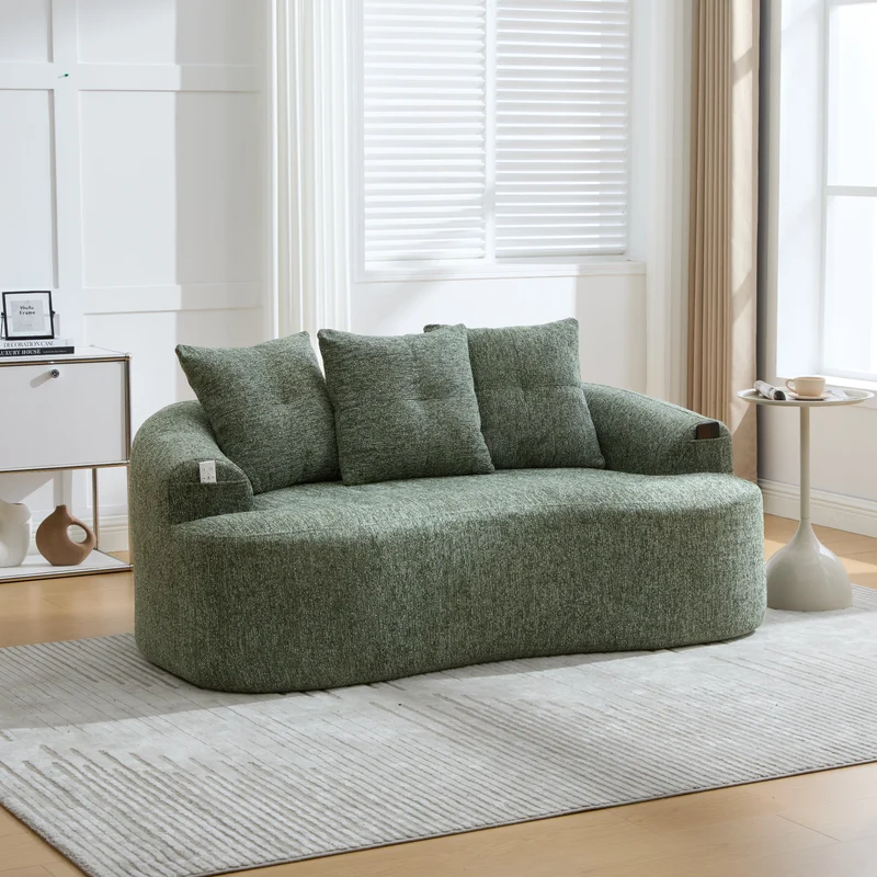 Canapé 2 places en chenille vert coussins profonds sans montage 164cm FLAREMOMENTUU
