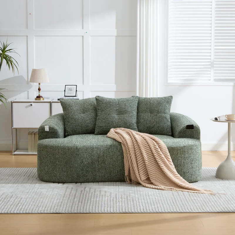 Canapé 2 places en chenille vert coussins profonds sans montage 164cm FLAREMOMENTUU