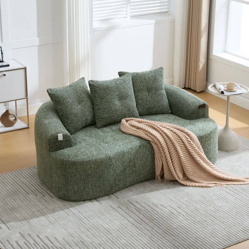 Canapé 2 places en chenille vert coussins profonds sans montage 164cm FLAREMOMENTUU
