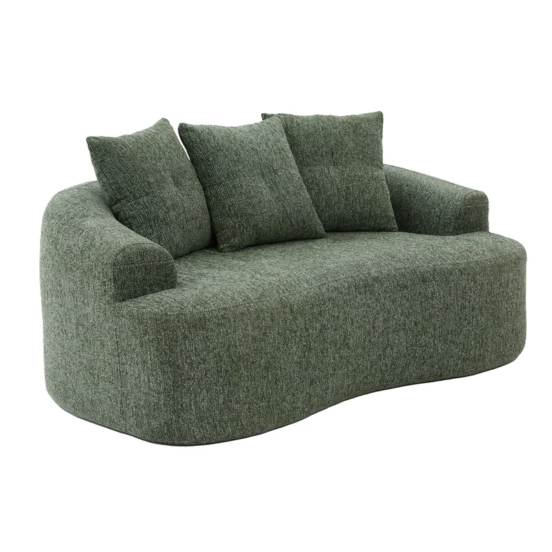 Canapé 2 places en chenille vert coussins profonds sans montage 164cm FLAREMOMENTUU
