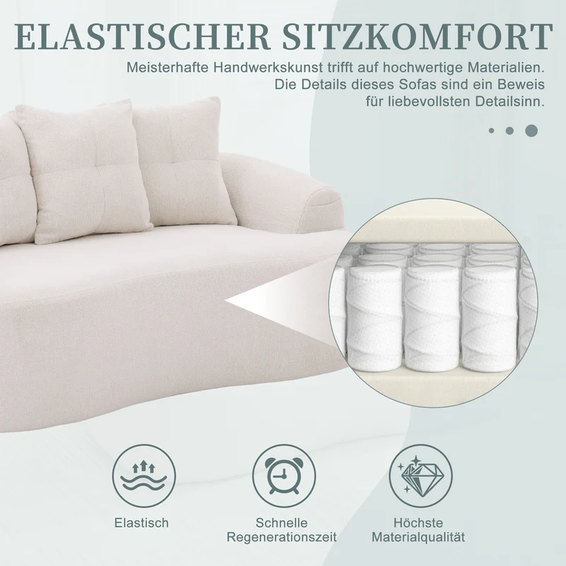 Canapé 2 places en chenille beige coussins profonds sans montage 164cm FLARECASCADEE