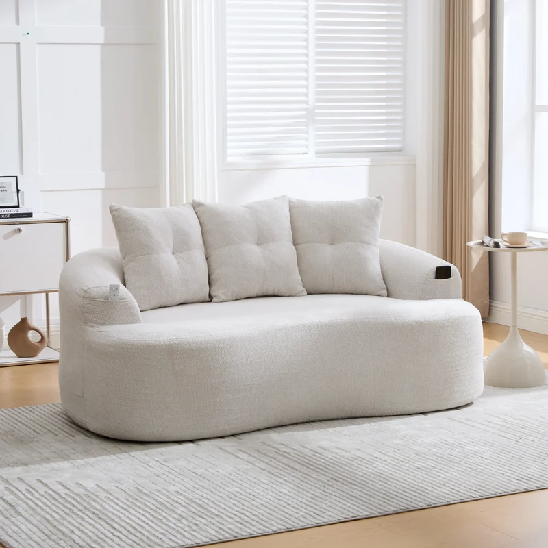 Canapé 2 places en chenille beige coussins profonds sans montage 164cm FLARECASCADEE