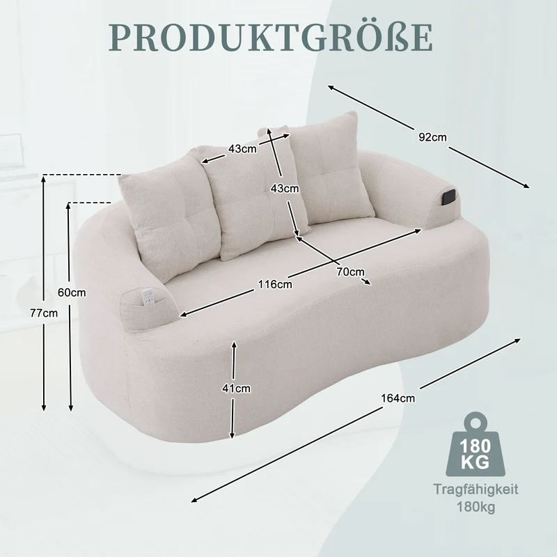 Canapé 2 places en chenille beige coussins profonds sans montage 164cm FLARECASCADEE