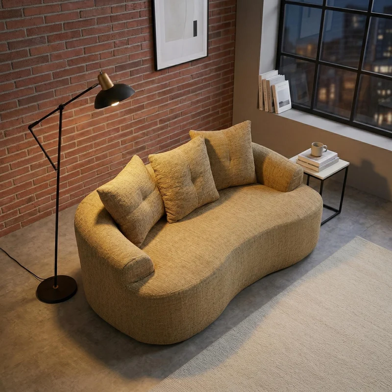 Canapé 2 places en chenille jaune coussins profonds sans montage 164cm INFINITEVERTE