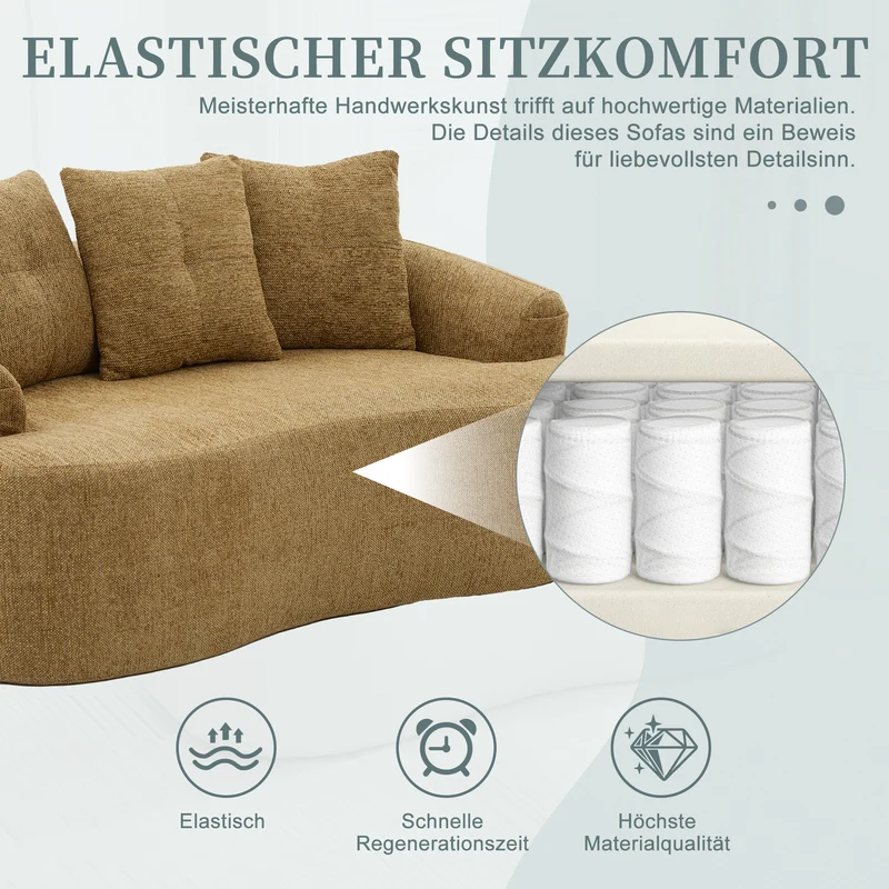 Canapé 2 places en chenille jaune coussins profonds sans montage 164cm INFINITEVERTE
