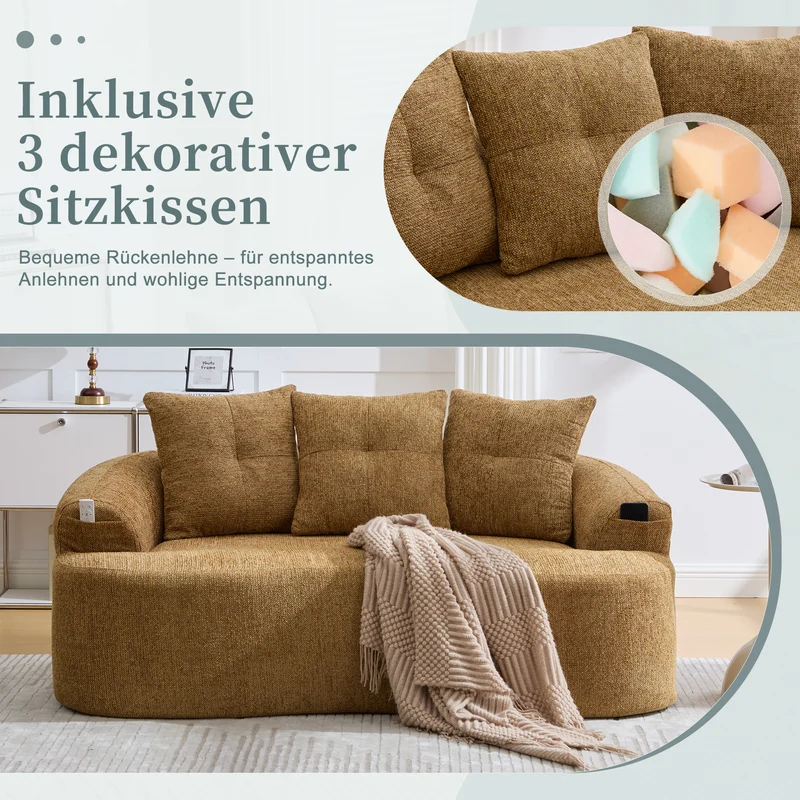 Canapé 2 places en chenille jaune coussins profonds sans montage 164cm INFINITEVERTE
