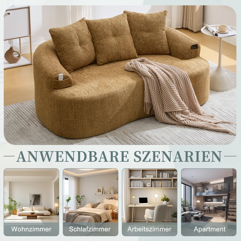 Canapé 2 places en chenille jaune coussins profonds sans montage 164cm INFINITEVERTE