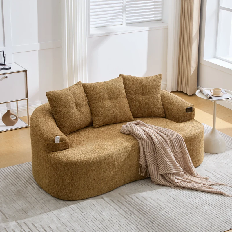 Canapé 2 places en chenille jaune coussins profonds sans montage 164cm INFINITEVERTE