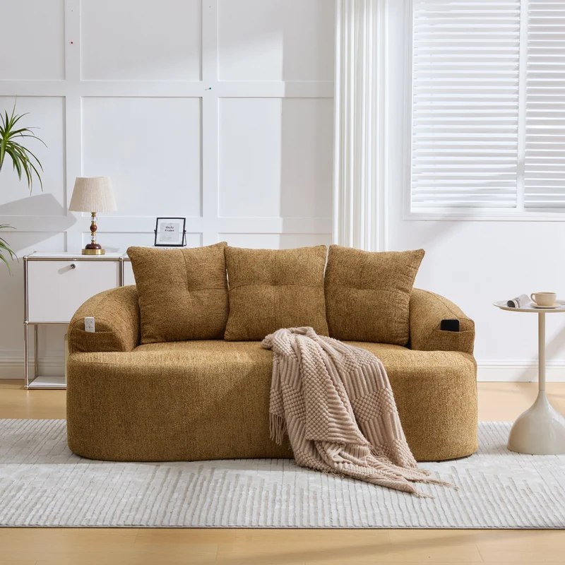 Canapé 2 places en chenille jaune coussins profonds sans montage 164cm INFINITEVERTE