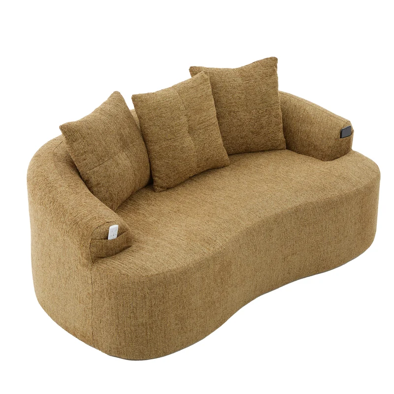 Canapé 2 places en chenille jaune coussins profonds sans montage 164cm INFINITEVERTE