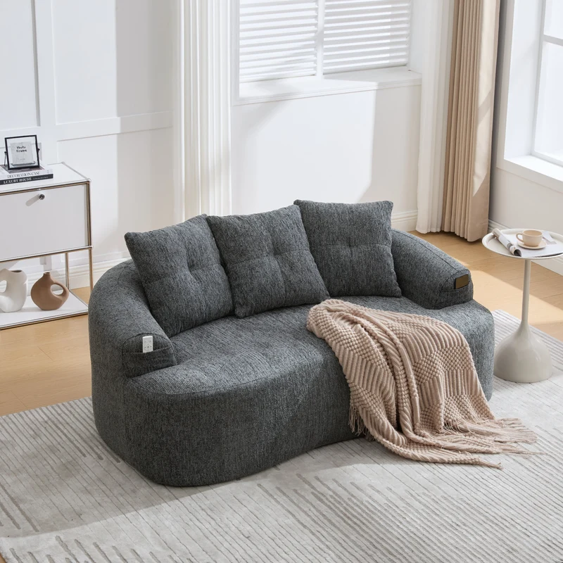 Canapé 2 places en chenille grise coussins profonds sans montage 164cm FLAREMERIDIA