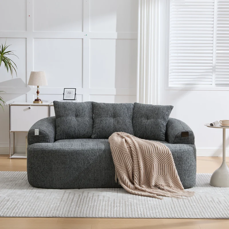 Canapé 2 places en chenille grise coussins profonds sans montage 164cm FLAREMERIDIA