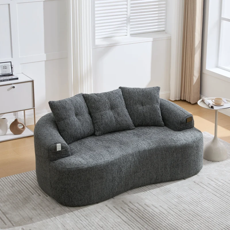 Canapé 2 places en chenille grise coussins profonds sans montage 164cm FLAREMERIDIA