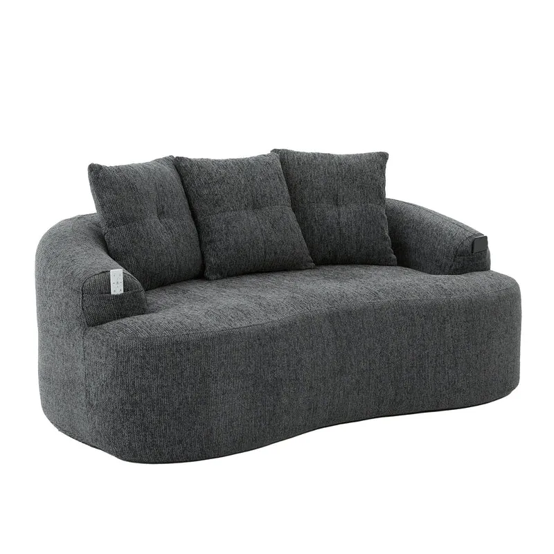 Canapé 2 places en chenille grise coussins profonds sans montage 164cm FLAREMERIDIA