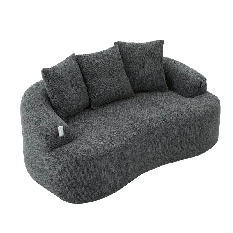Canapé 2 places en chenille grise coussins profonds sans montage 164cm FLAREMERIDIA