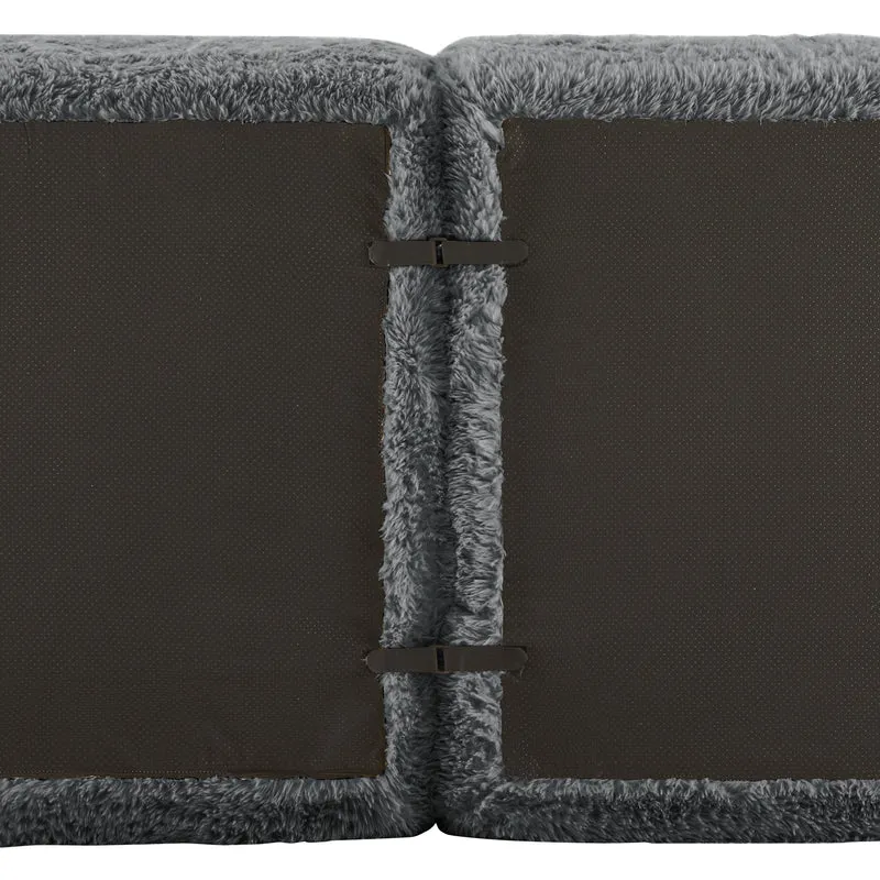 Canapé 2 places modulable en tissu peluche gris, avec coussins, sans montage RIFTINFINITE