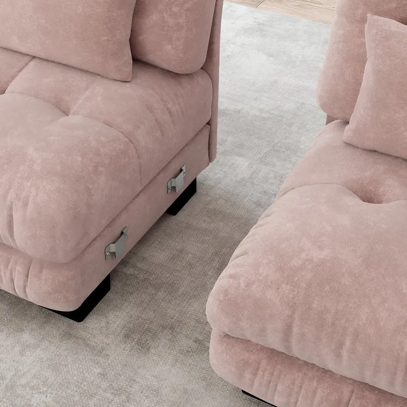 Canapé 2 places en chenille rose avec coussins FLAREISTY