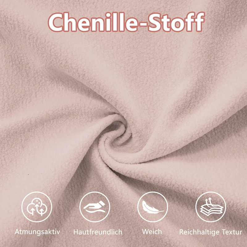 Canapé 2 places en chenille rose avec coussins FLAREISTY