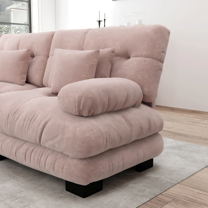 Canapé 2 places en chenille rose avec coussins FLAREISTY