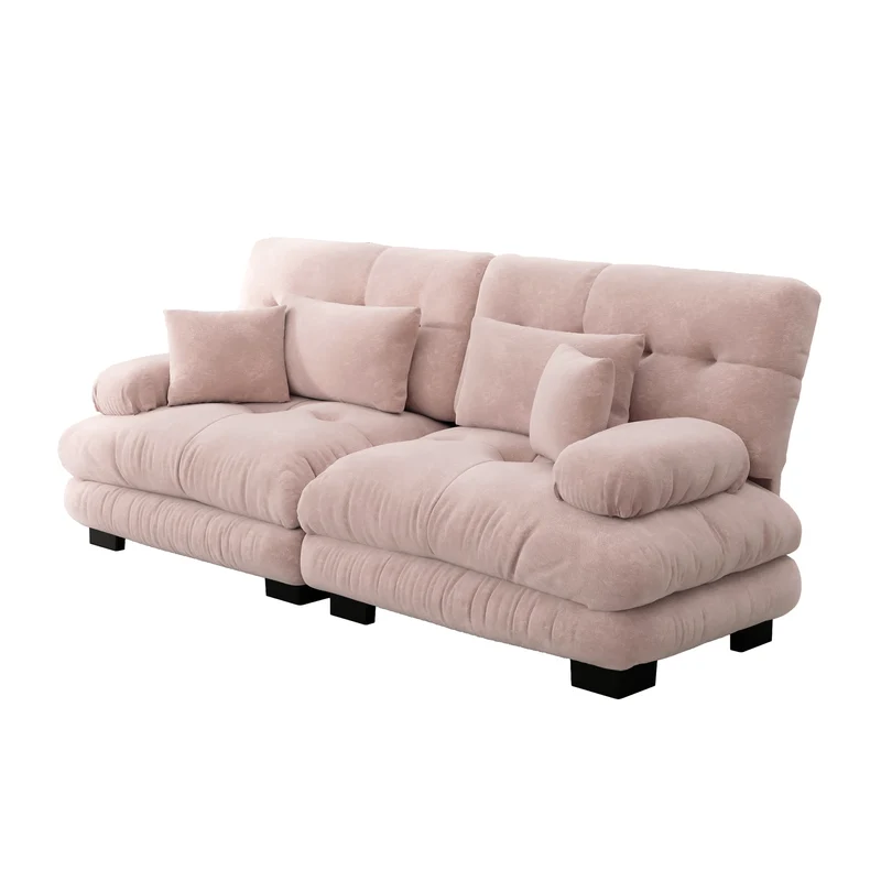 Canapé 2 places en chenille rose avec coussins FLAREISTY