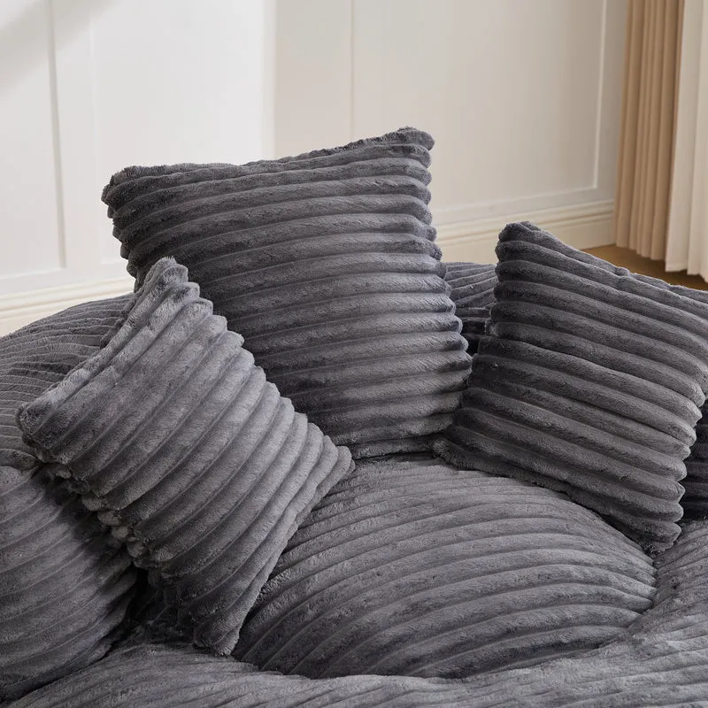 Grand fauteuil rond en velours côtelé gris chaise lounge avec trois coussins FLAREINFIN
