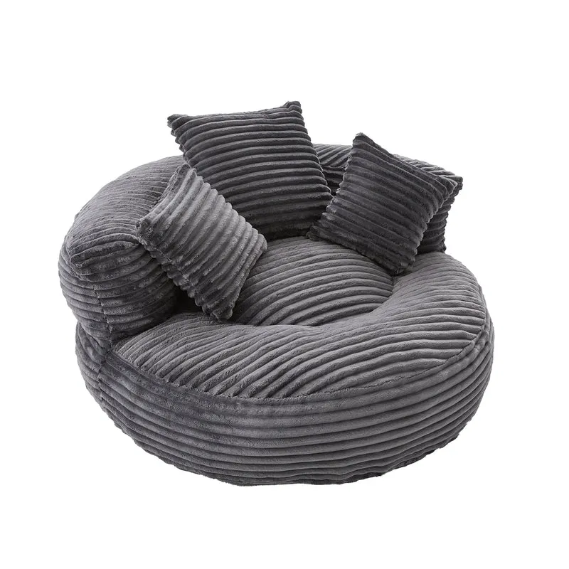 Grand fauteuil rond en velours côtelé gris chaise lounge avec trois coussins FLAREINFIN