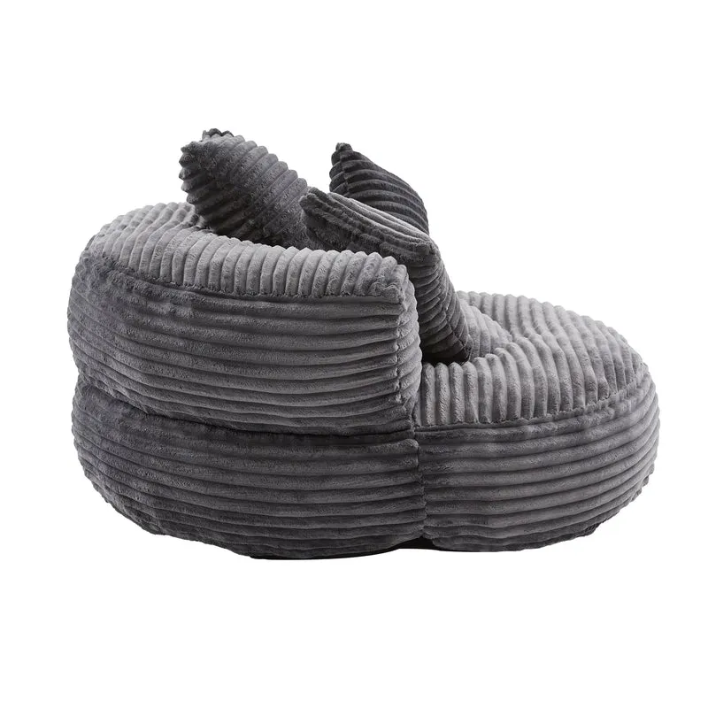 Grand fauteuil rond en velours côtelé gris chaise lounge avec trois coussins FLAREINFIN