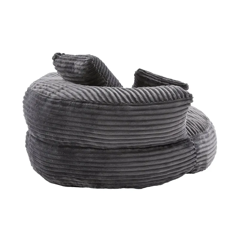 Grand fauteuil rond en velours côtelé gris chaise lounge avec trois coussins FLAREINFIN