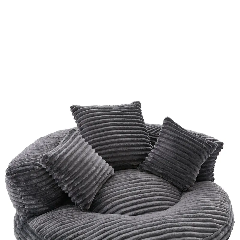Grand fauteuil rond en velours côtelé gris chaise lounge avec trois coussins FLAREINFIN