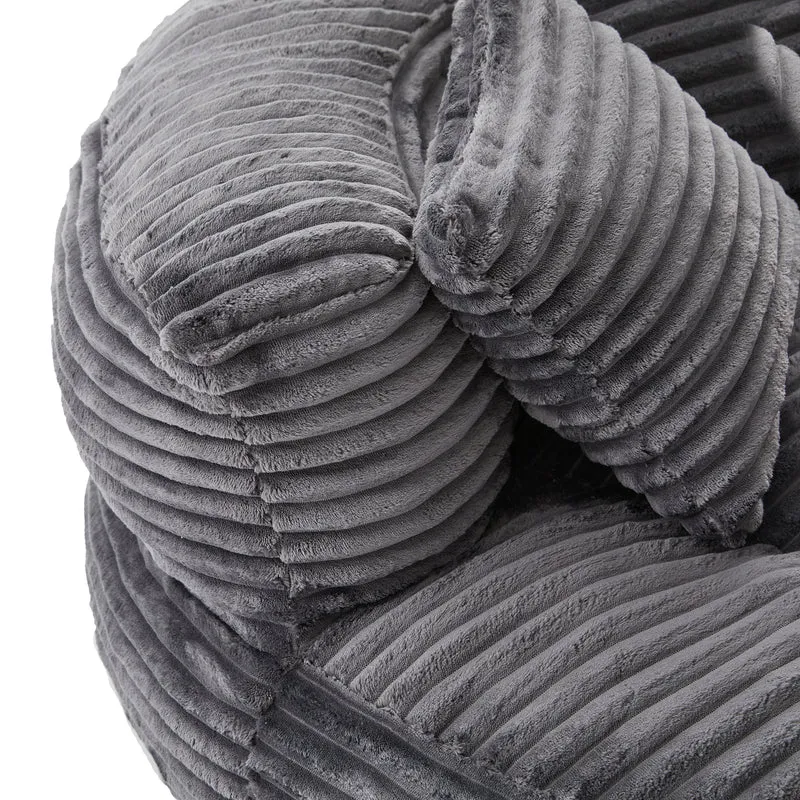Grand fauteuil rond en velours côtelé gris chaise lounge avec trois coussins FLAREINFIN