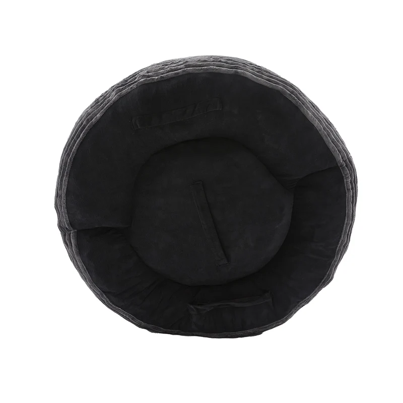 Grand fauteuil rond en velours côtelé gris chaise lounge avec trois coussins FLAREINFIN
