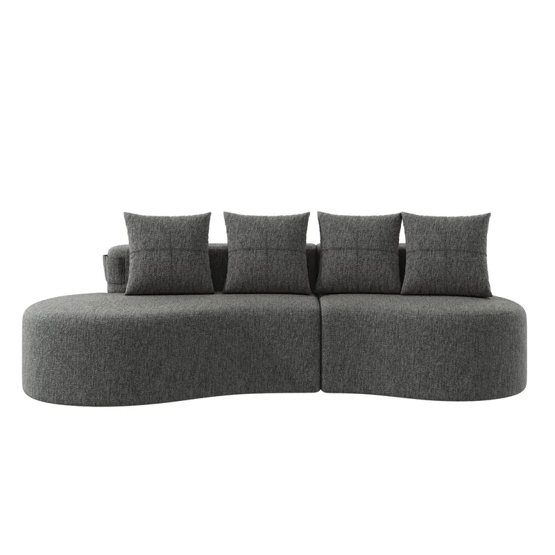 Canapé 3 places en lin gris avec 4 coussins, porte-gobelet, poches latérales sans montage 240x109cm FLAREINFI