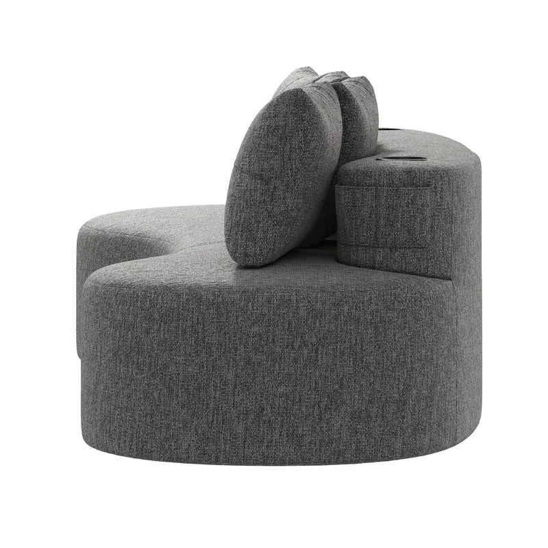 Canapé 3 places en lin gris avec 4 coussins, porte-gobelet, poches latérales sans montage 240x109cm FLAREINFI