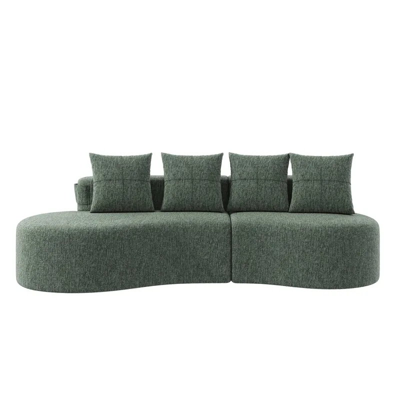 Canapé 3 places en lin vert avec 4 coussins, porte-gobelet, poches latérales sans montage 240x109cm FLAREQUASI