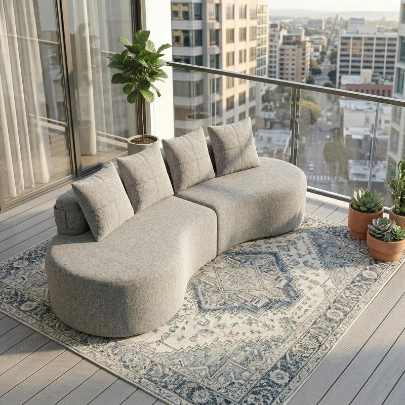 Canapé 3 places en lin gris clair avec 4 coussins, porte-gobelet, poches latérales sans montage 240x109cm FLAREVERTE