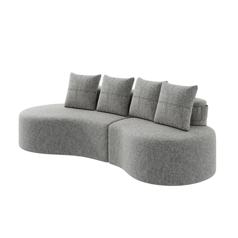 Canapé 3 places en lin gris clair avec 4 coussins, porte-gobelet, poches latérales sans montage 240x109cm FLAREVERTE