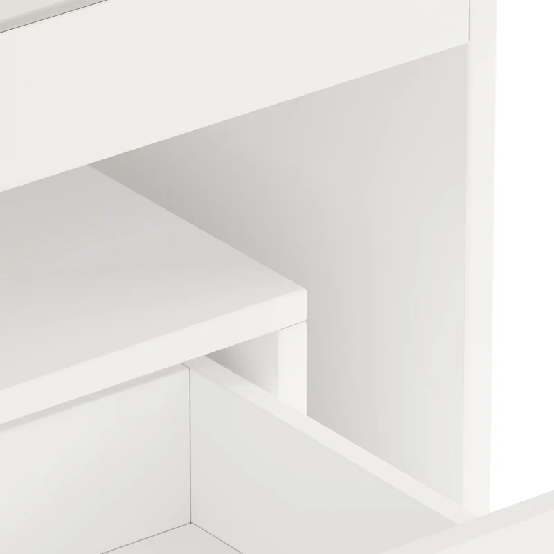 Table basse blanche en verre 2 tiroirs avec éclairage LED 100x50cm GEODYNAMO