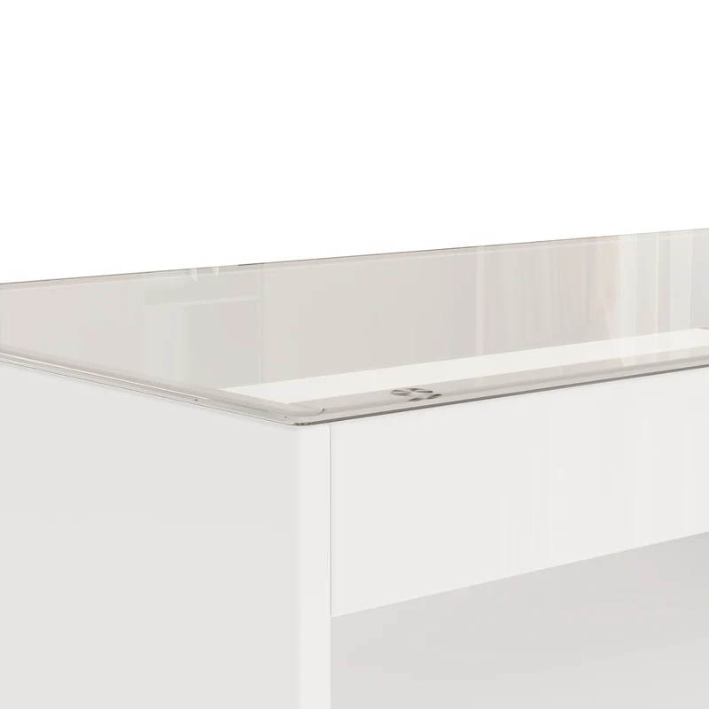 Table basse blanche en verre 2 tiroirs avec éclairage LED 100x50cm GEODYNAMO