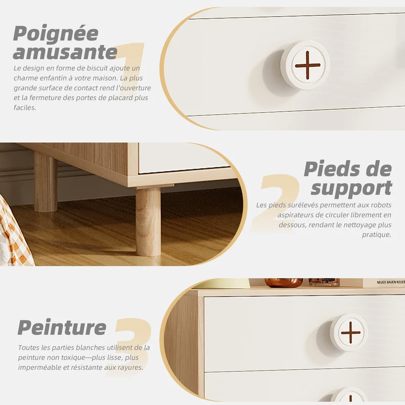 Ensemble de armoire portes vitrées + commode 4 tiroirs bicolores BOMBYX