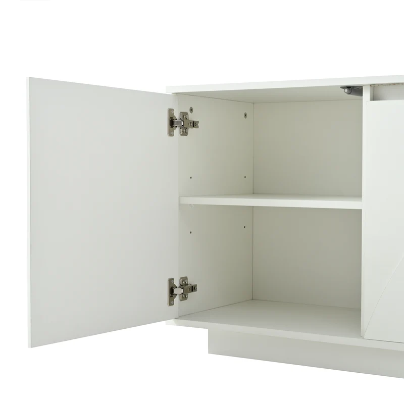 Buffet moderne blanc brillant motif géométrique 3 portes et éclairage LED GRASSPHYT