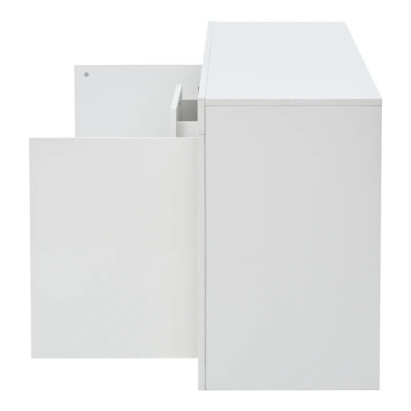 Buffet blanc laqué brillant avec éclairage LED 2 portes 3 tiroirs EUGLENOID